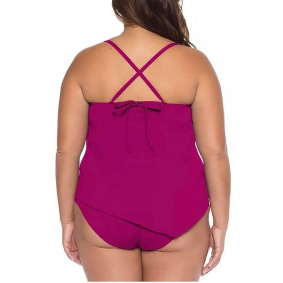 Becca Pink Swim Tankini Multi-way Straps Top Pomegranate 1X NWT - Picture 2 of 4